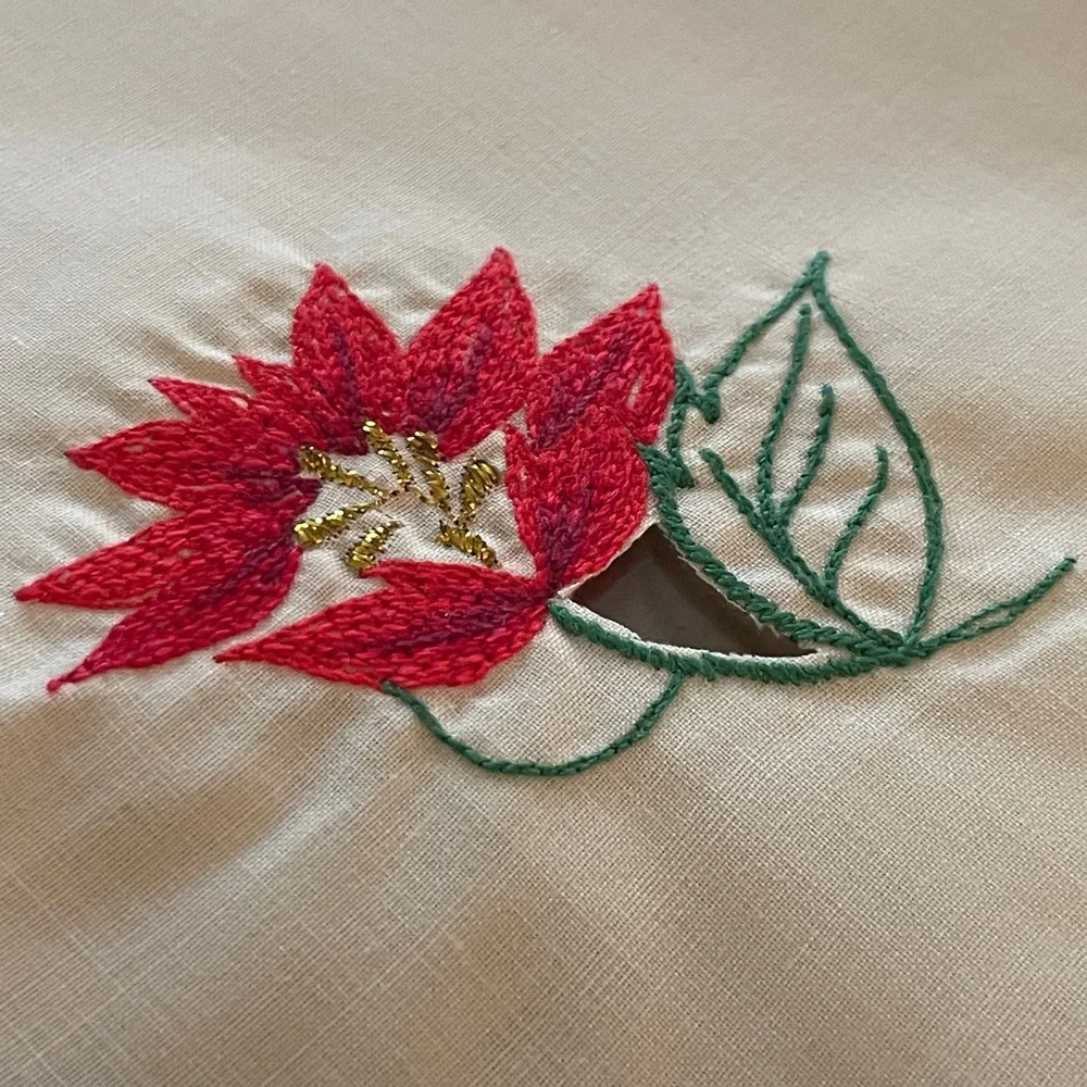 Christmas Placemat & Napkin 8pc Set NOS Vintage Poinsettia Cut‎ Work Embroidery